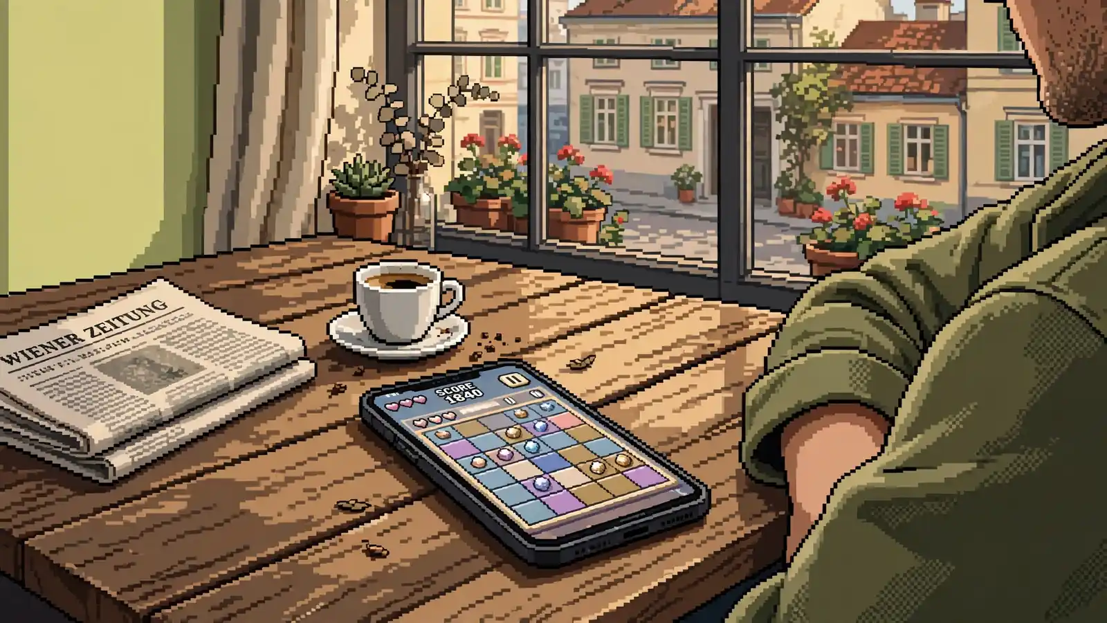 Smartphone auf einem Wiener Kaffeetisch mit Bonusangebot